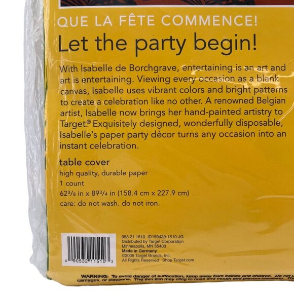 Isabelle Party Yellow & Green Paper Table Cover 62.5" X 89.5" With Palm Design - Picture 6 of 6